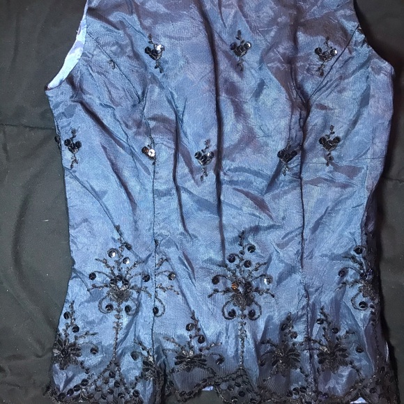 Geometrie Navy Blue Tank Top with Black Lace - Picture 3 of 3